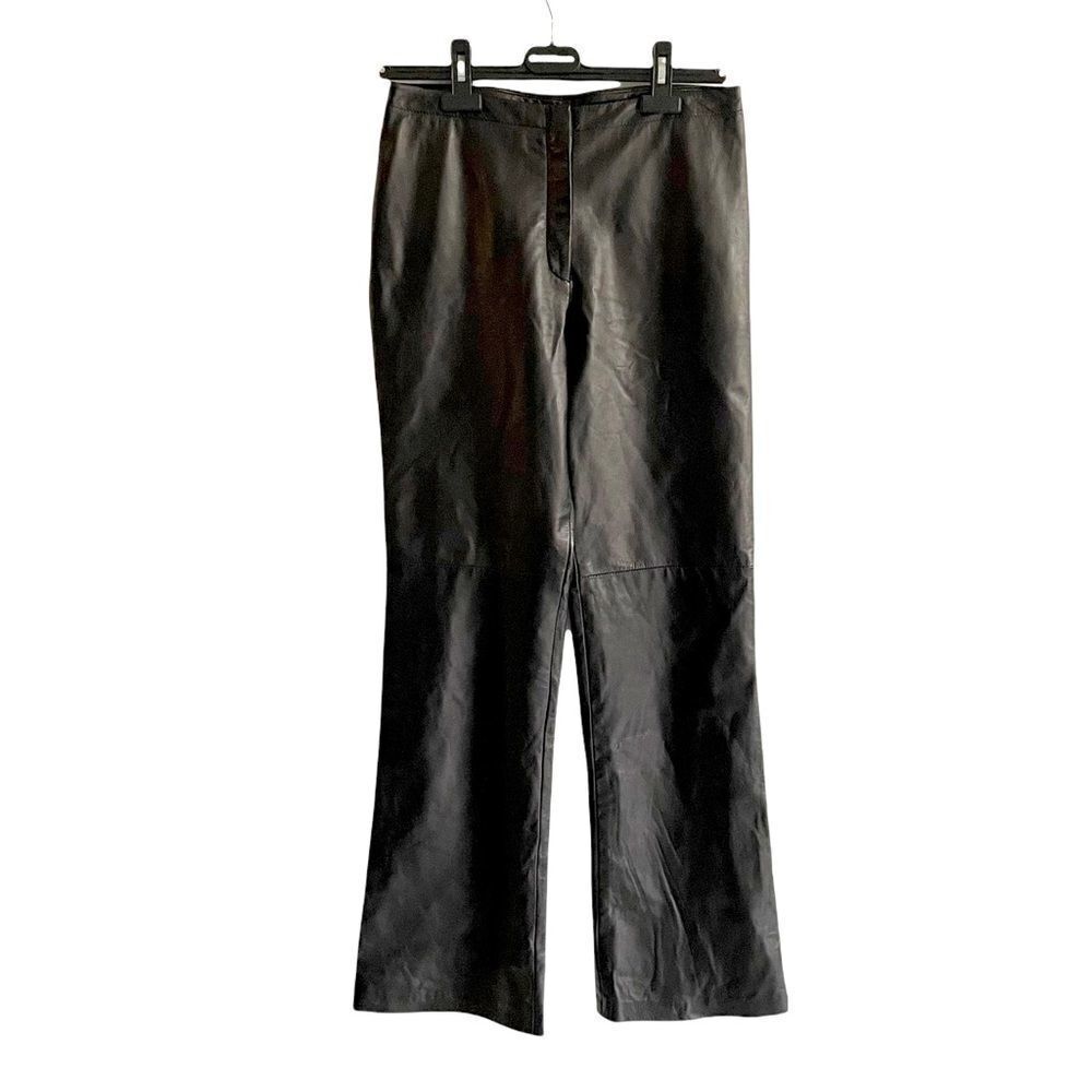 DANIER High Waisted Leather Straight Leg Pants Black 6